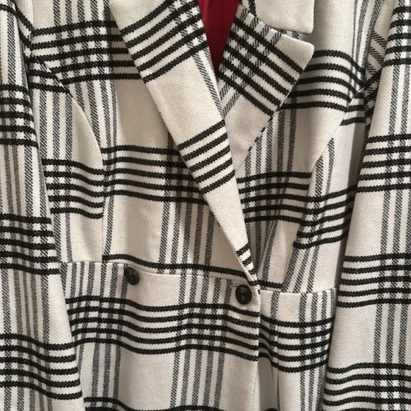 Creamy white and black “almost” buffalo plaid below the knee pea coat style - Picture 3 of 3